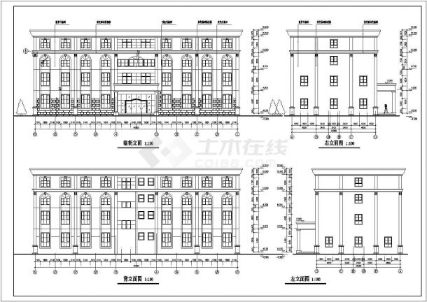 某商业街2500平米4层框架结构休闲酒店平立剖面设计CAD图纸-图一