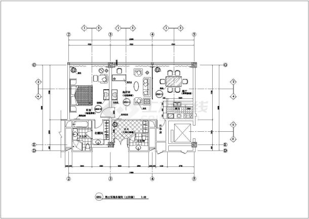 南京市某三星级酒店内部高档客房平面设计CAD图纸-图二