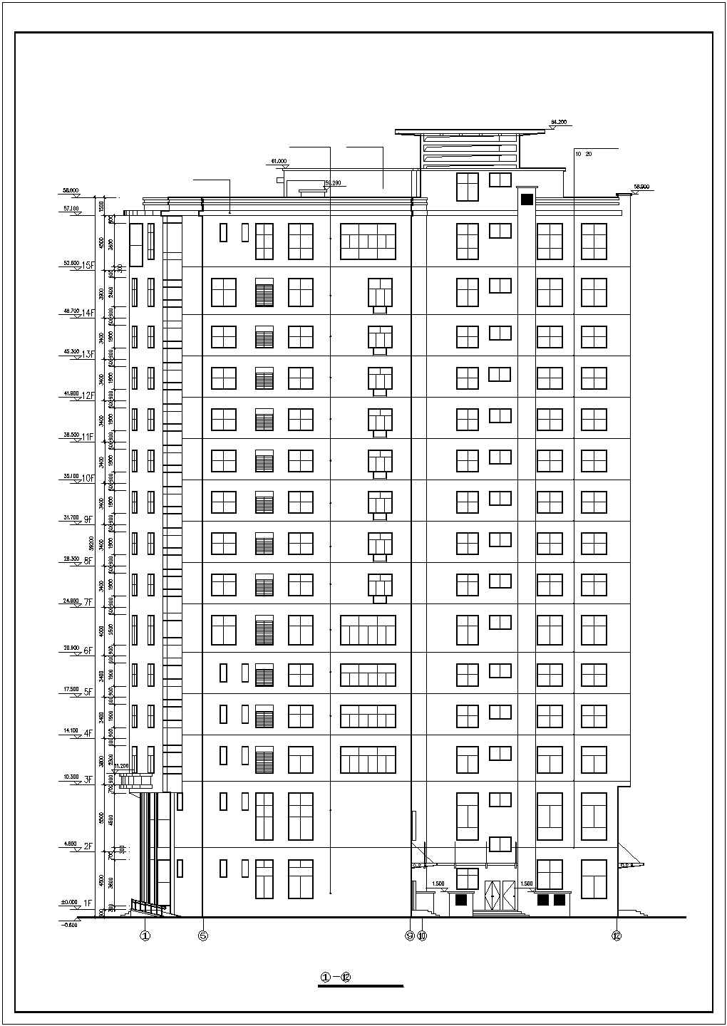 1.1万平米15层框架结构商务宾馆全套建筑设计CAD图纸