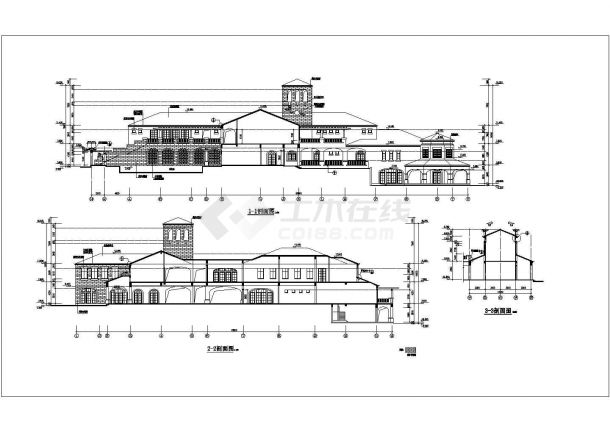 2400平米三层框架结构商务会所全套平立剖面设计CAD图纸-图二