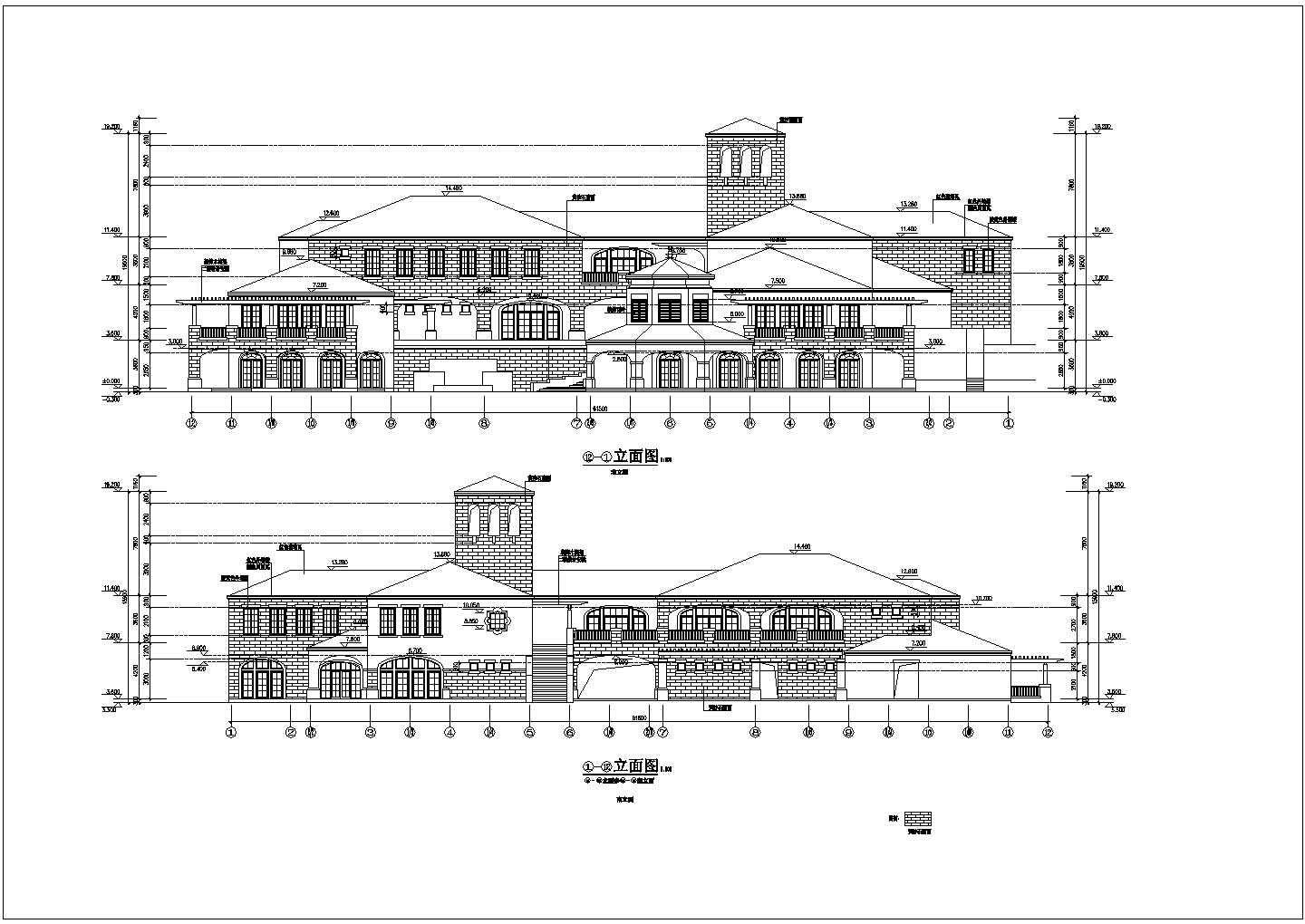 2400平米三层框架结构商务会所全套平立剖面设计CAD图纸