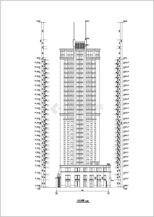 27层框架结构商务酒店平立剖面设计CAD图纸（含机房水箱层）-图一