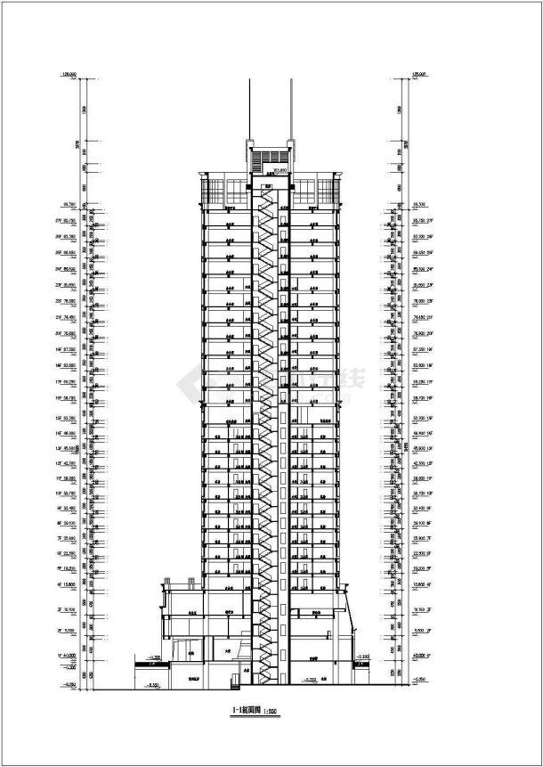 27层框架结构商务酒店平立剖面设计CAD图纸（含机房水箱层）-图二