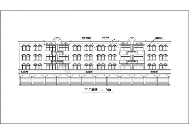 临街2800平米4层框架结构商住楼平立面设计CAD图纸（底层商铺）-图一