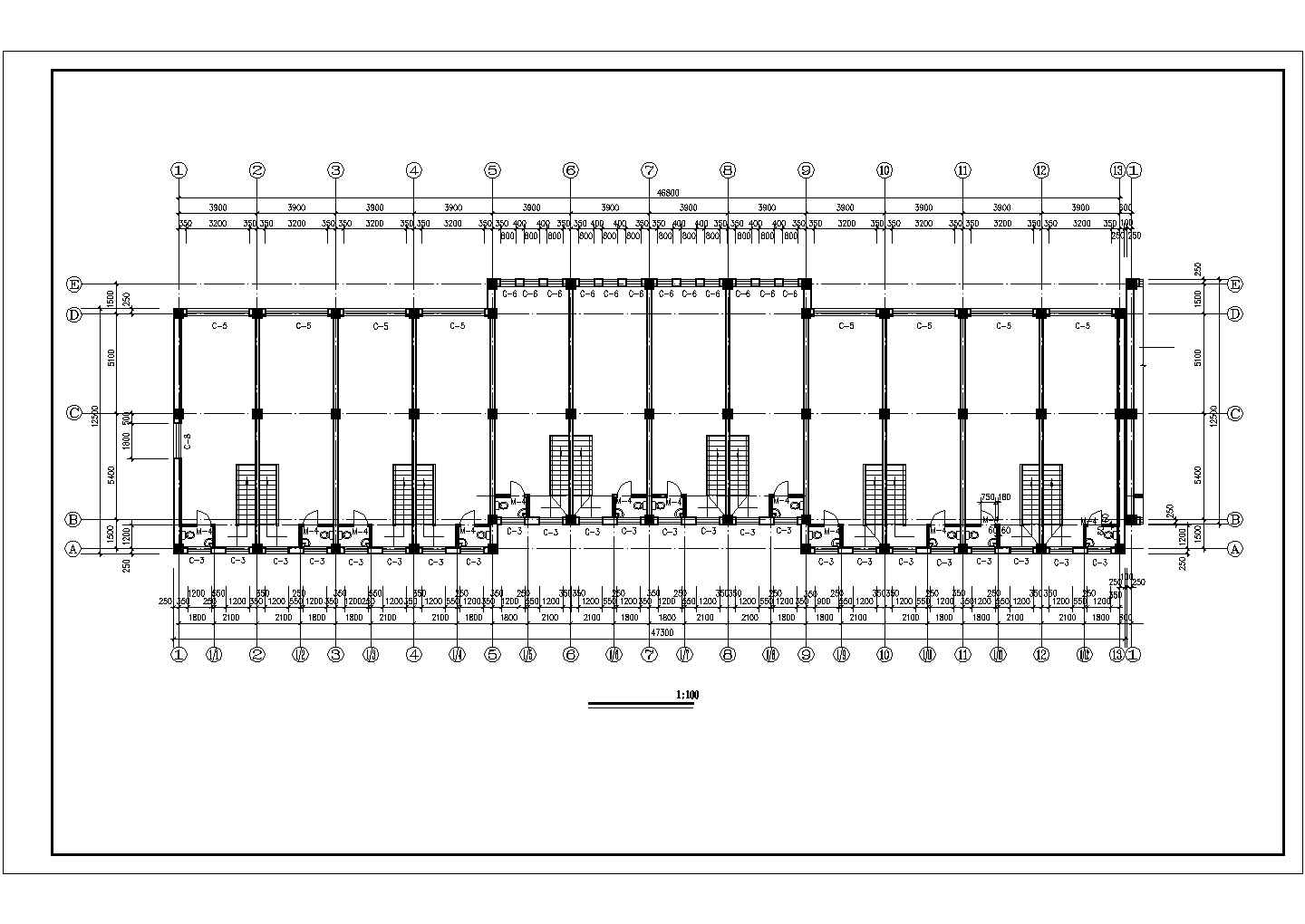 2450平米3层框架结构惠民商场平立剖面设计CAD图纸（含半地下室）