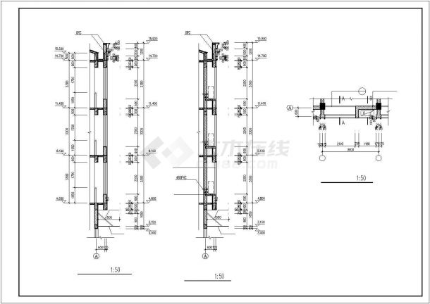 2100平米左右3层框混结构高档宾馆全套建筑设计CAD图纸（底层商铺）-图一