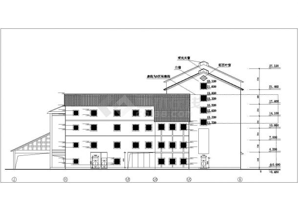 湖州市某商业街3750平米四层框架结构商务宾馆建筑CAD设计图纸-图二