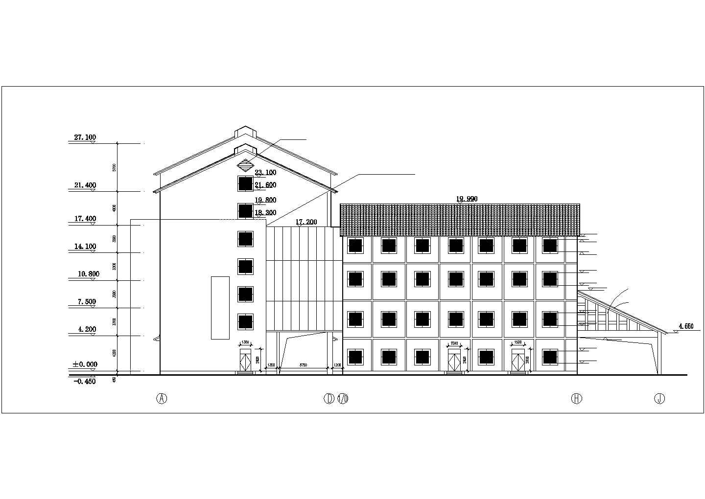湖州市某商业街3750平米四层框架结构商务宾馆建筑CAD设计图纸