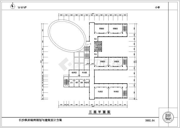 临河某三层小学教学楼建筑设计cad图纸，共5张-图二