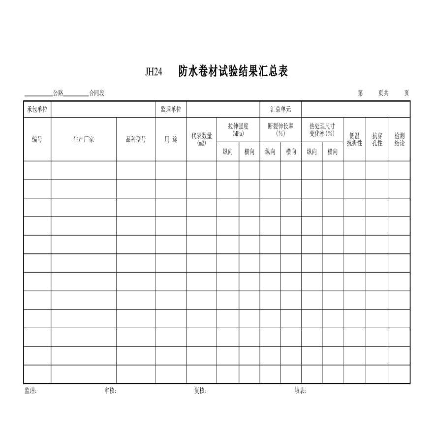 某防水卷材试验结果汇总表-图一