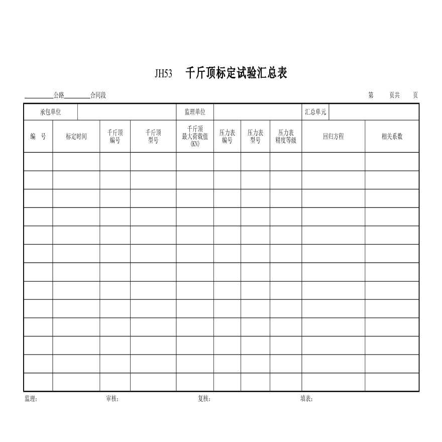 某工程千斤顶标定试验汇总表-图一