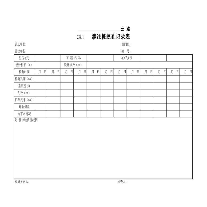 某桥梁工程施工原始记录表-图一