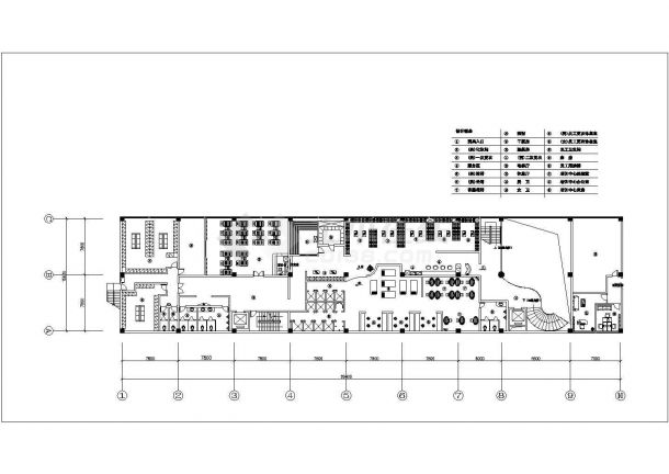2800平米左右4层框架结构洗浴中心平面设计CAD图纸-图一