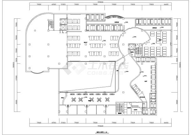北京海淀区某商业街2100平米3层商务洗浴中心平面设计CAD图纸-图二