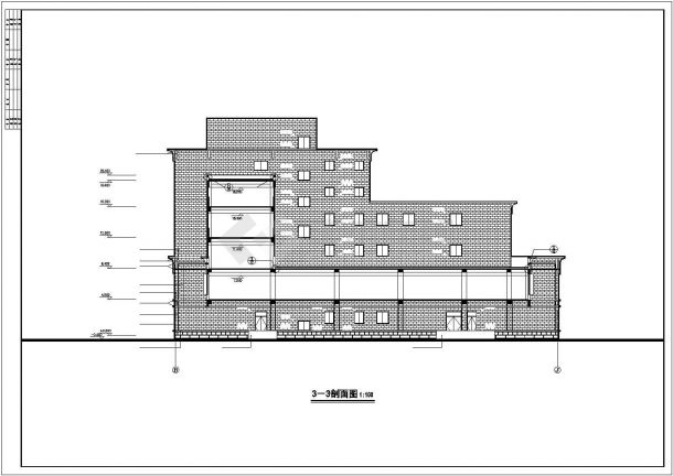 芜湖市某商业街7层框架结构商业综合楼立剖面设计CAD图纸-图二