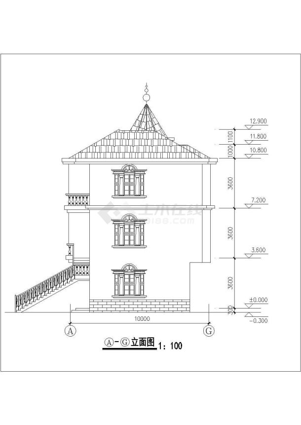 某地区农村私人精装修别墅建筑设计方案CAD图纸-图二