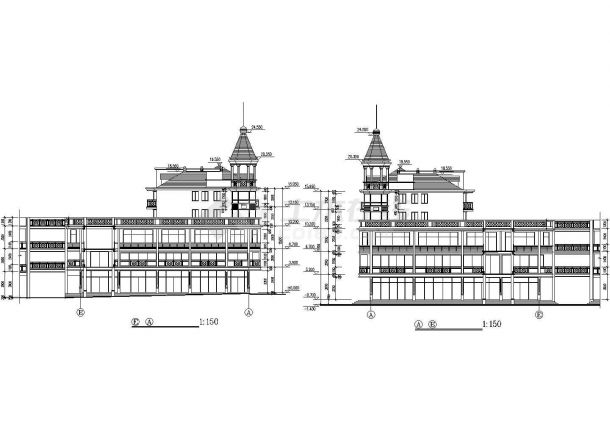 临街5800平米五层框架结构商住楼建筑设计CAD图纸（1-3层商用）-图二