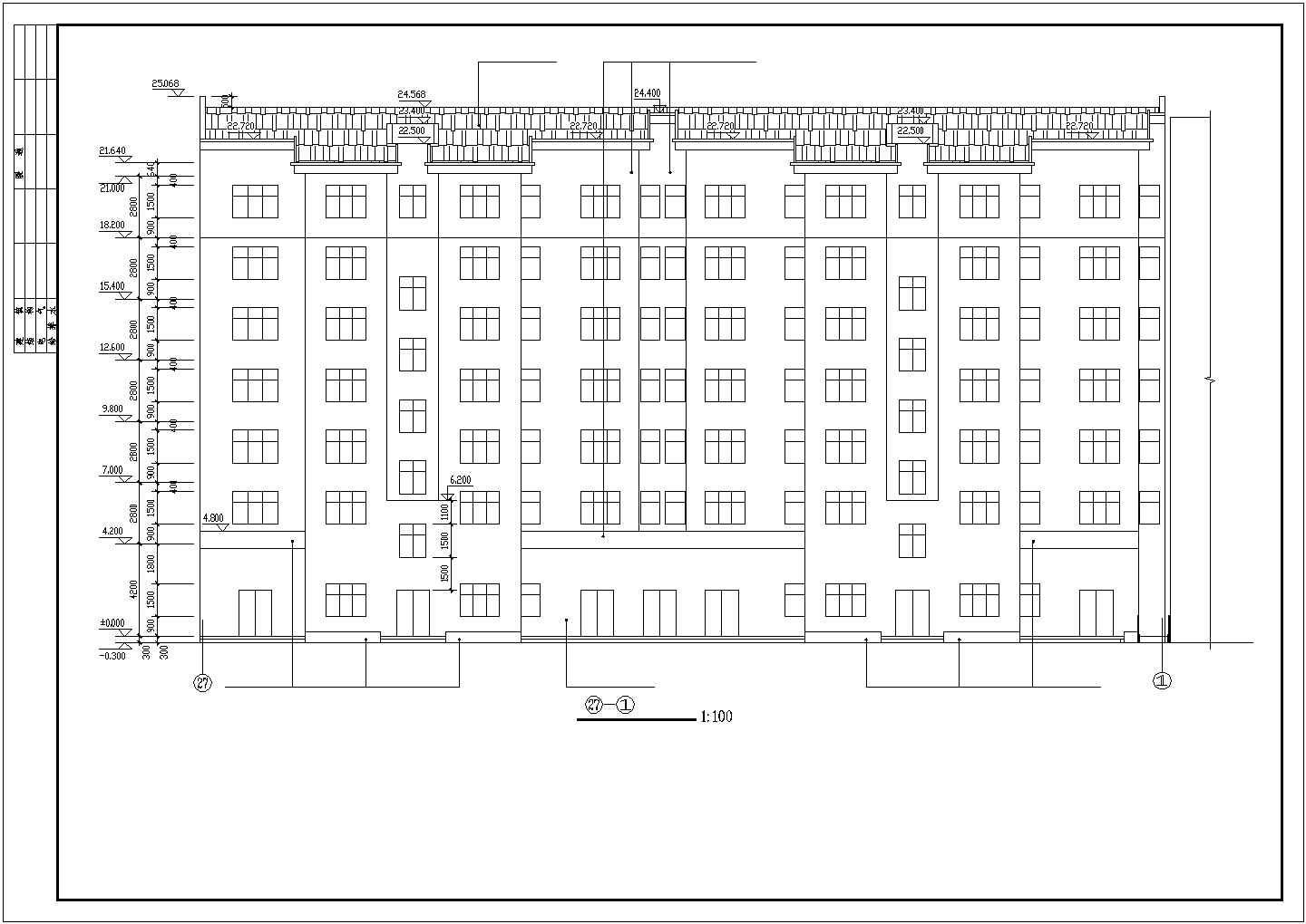 占地570平米7层砖混结构商住楼全套建筑设计CAD图纸