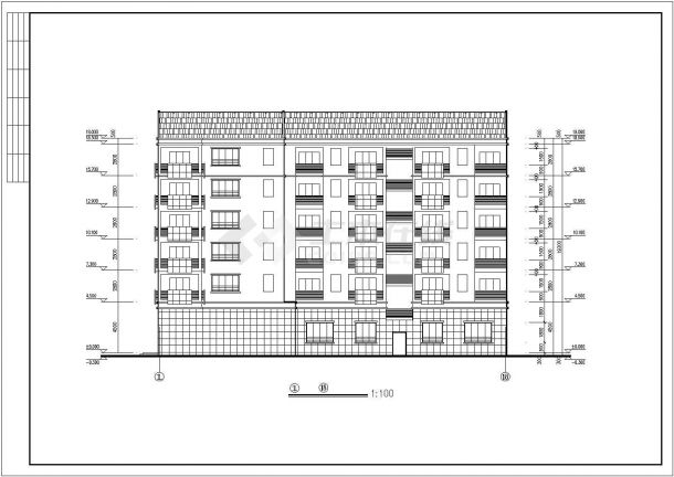 2600平米左右6层砖混结构商住楼平立剖面设计CAD图纸-图一