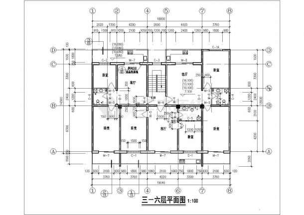 3800平米6层砖混结构商住楼全套平面设计CAD图纸（底层门面房）-图二