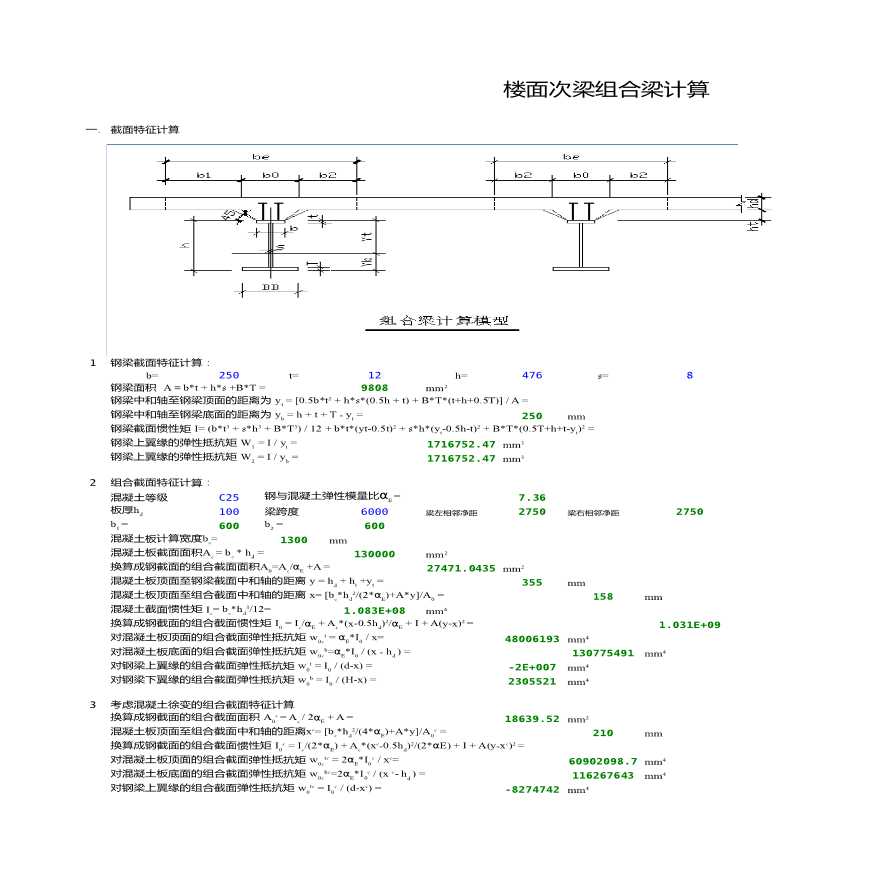 钢结构计算表格-框架梁组合梁-图一