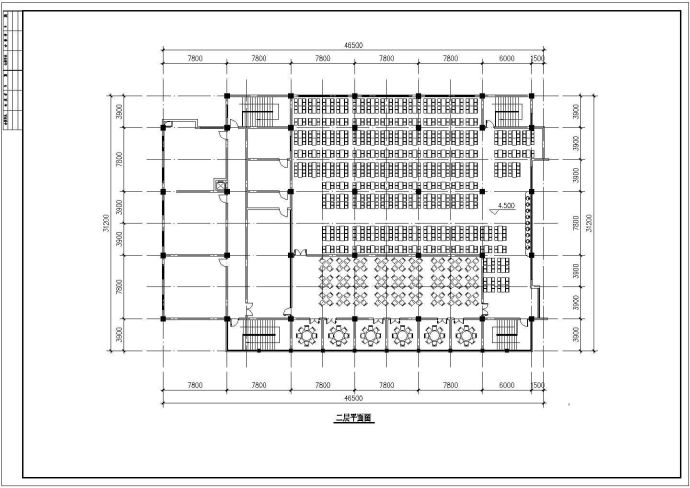 武汉市某大学1900平米2层框架结构学生食堂平立剖面设计CAD图纸_图1