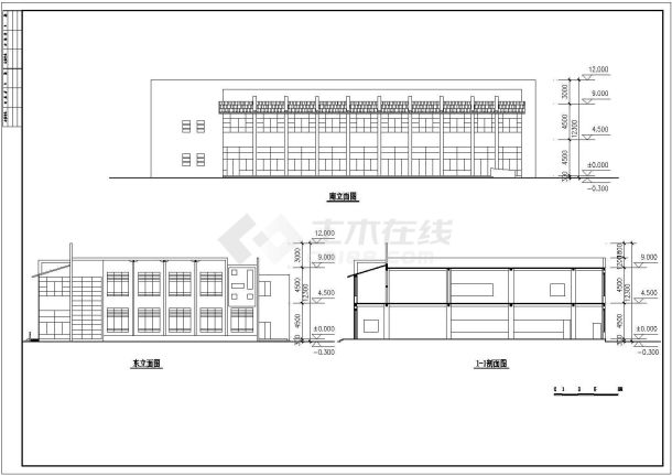 武汉市某大学1900平米2层框架结构学生食堂平立剖面设计CAD图纸-图二