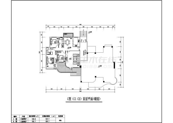 某居住小区7种户型CAD设计大样平面-图一