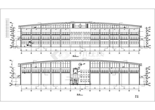 4300平米左右局部3层框架结构体育会所全套建筑设计CAD图纸-图二