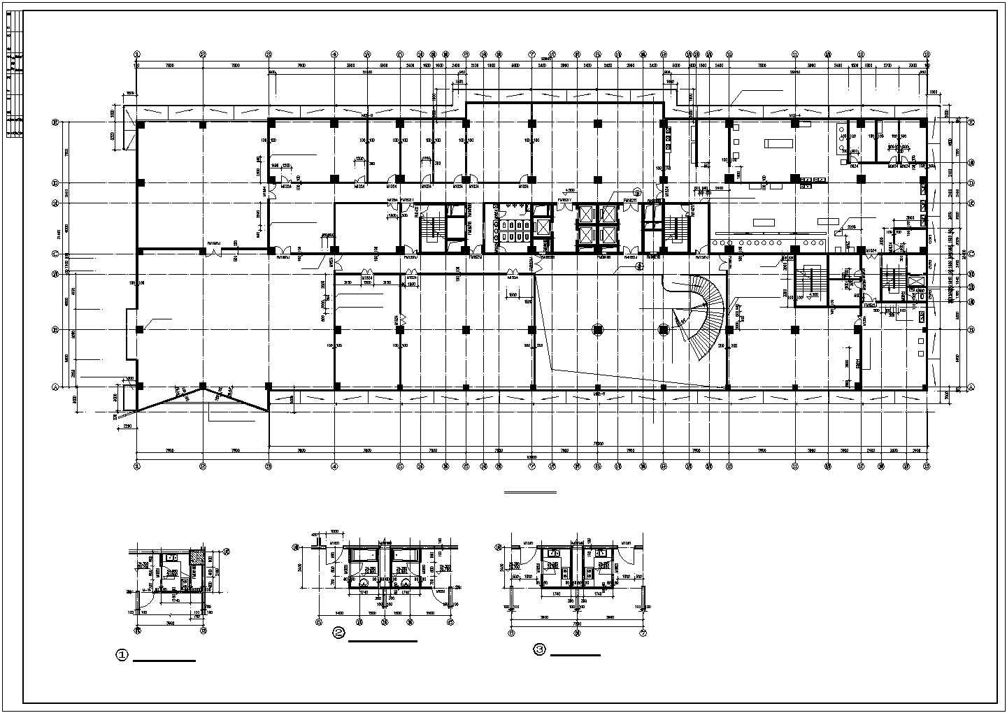 长沙市某商业街16层框架结构星级酒店全套平面设计CAD图纸