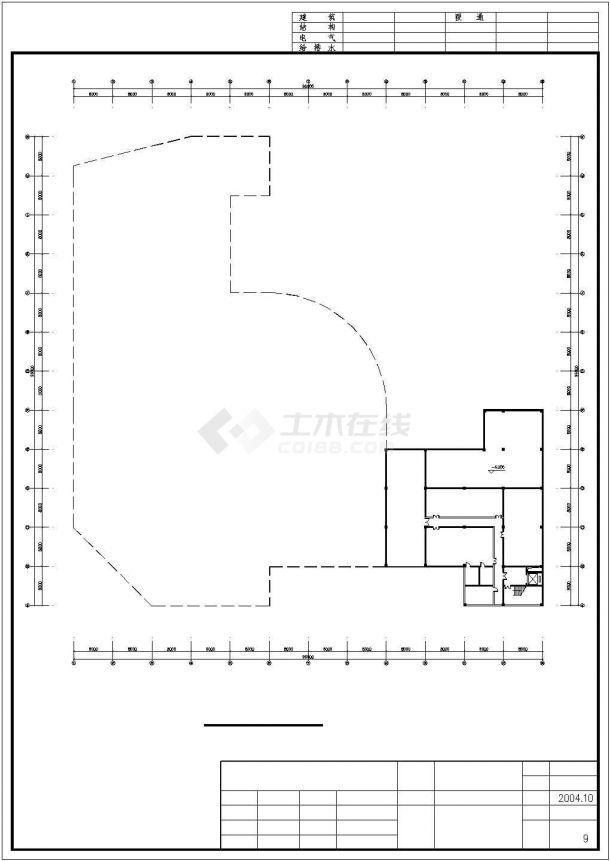 3万平米左右5层框架结构百货商场平立剖面设计CAD图纸-图一