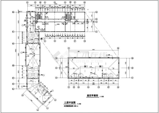 3300平米3层框架结构商务休闲会所全套建筑设计CAD图纸-图一