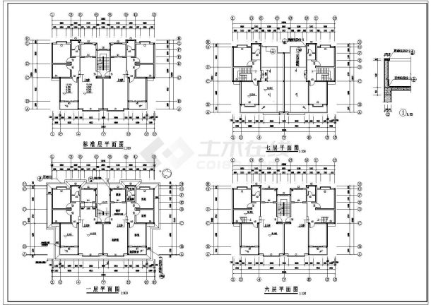 西安市盛和花园小区7层砖混结构住宅楼全套建筑和结构设计CAD图纸-图二