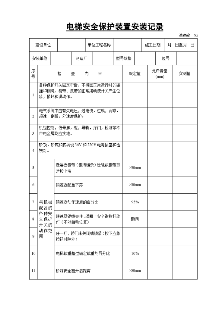 某电梯安全保护装置安装记录-图一