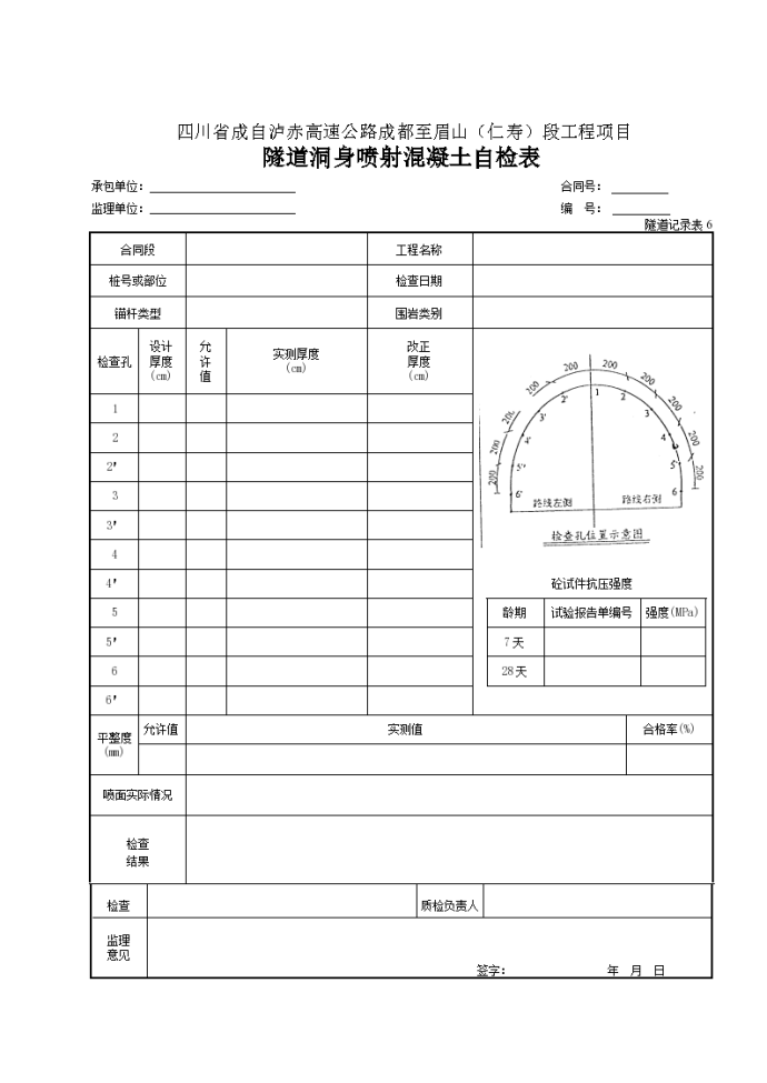 隧道洞身喷射砼检查记录表_图1