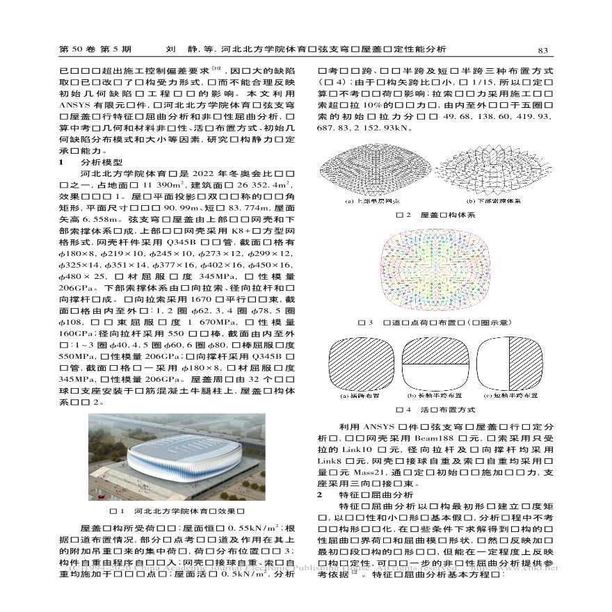 河北北方学院体育馆弦支穹顶屋盖稳定性能分析-图二