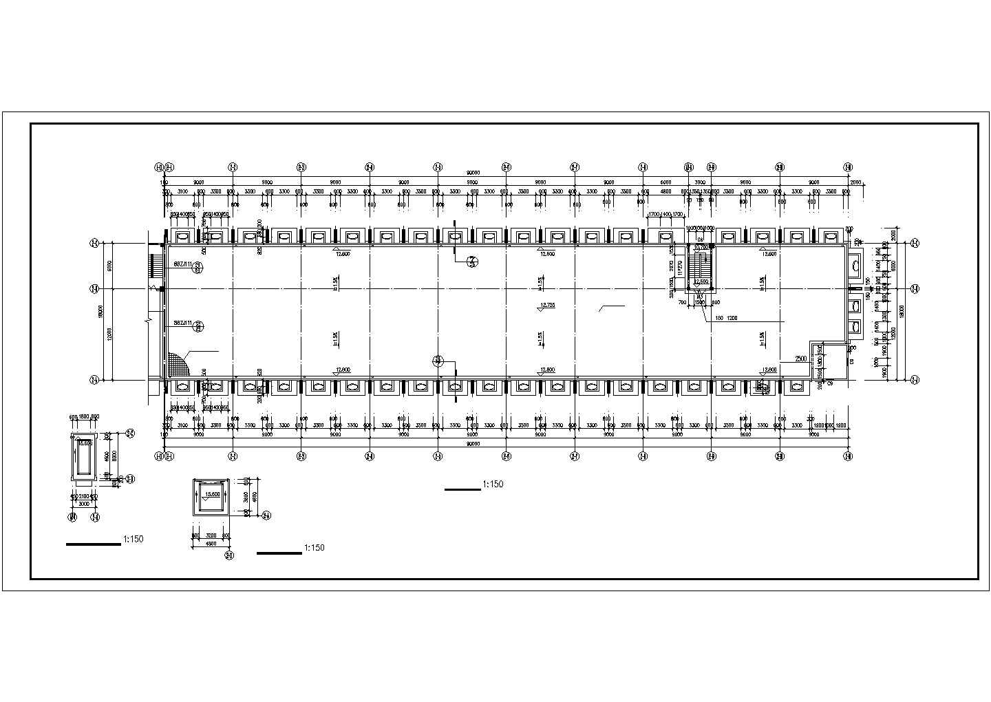 1万平米3层框架结构小商品批发市场建筑设计CAD图纸（2套方案）