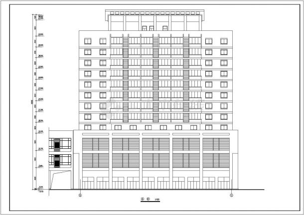 8000平米12层框架结构商务大酒店平立剖面设计CAD图纸（1-3层商用）-图二
