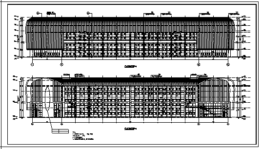 某市六层现代风格框架剪力墙结构，屋面为钢结构体育馆建筑施工cad图_体育馆施工_图1