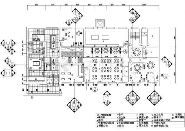 上海市南京路某1700平米单层高档餐厅全套装修施工设计CAD图纸-图一