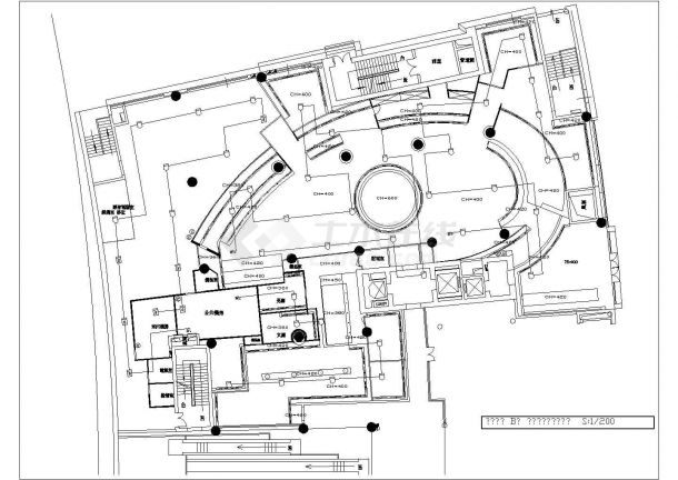 北京某高层办公楼地下一层美食街全套装修施工设计CAD图纸-图一