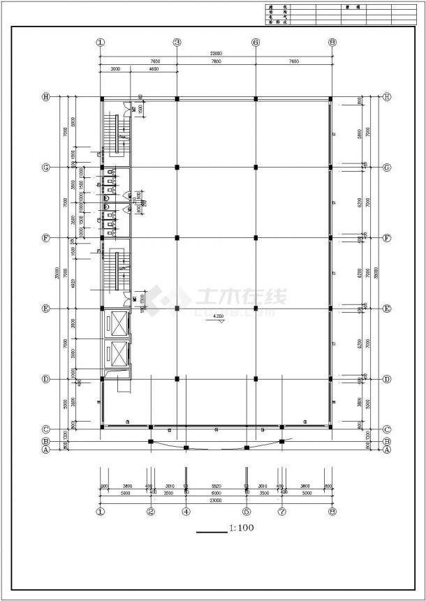 1.1万平米7层框架结构商业办公楼建筑设计CAD图纸（含天面层）-图二