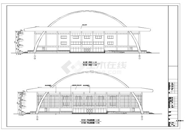 [河南]大型体育中心网球场建筑施工cad图纸-图二