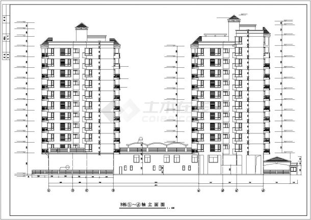 12+13层两栋联立式框架结构商住楼建筑设计CAD图纸（1-2层商业）-图二