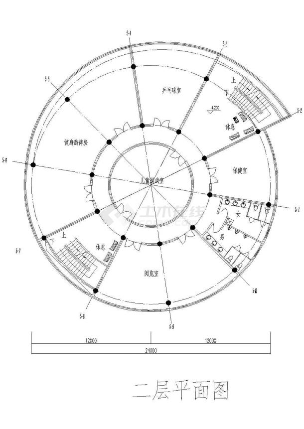 长沙市某现代化小区3层圆形框架结构社区会所平面设计CAD图纸-图一