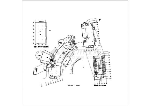 2650平米3层扇形框架结构商务会所平立剖面设计CAD图纸-图二