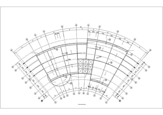 1100平米3层扇形框架结构社区会所平立剖面设计CAD图纸_图1