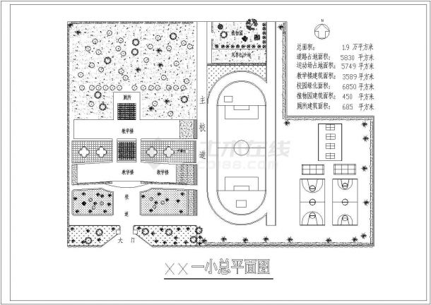 某社区公立小学校建筑总规划设计施工方案CAD图纸-图一