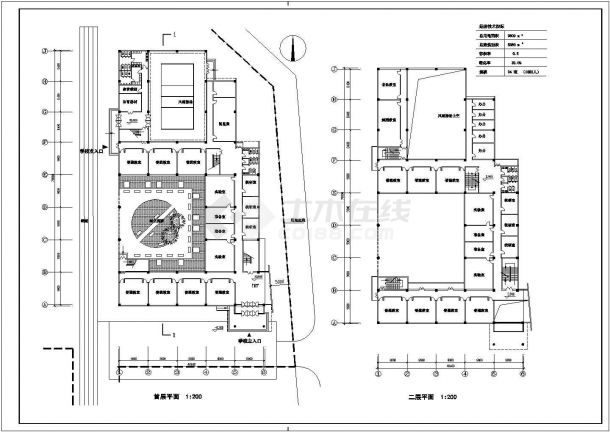 某社区小学综合楼建筑总体设计施工方案CAD图纸-图二