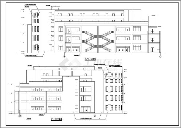 某市中心国际私立小学食堂建筑设计施工方案CAD图纸-图二